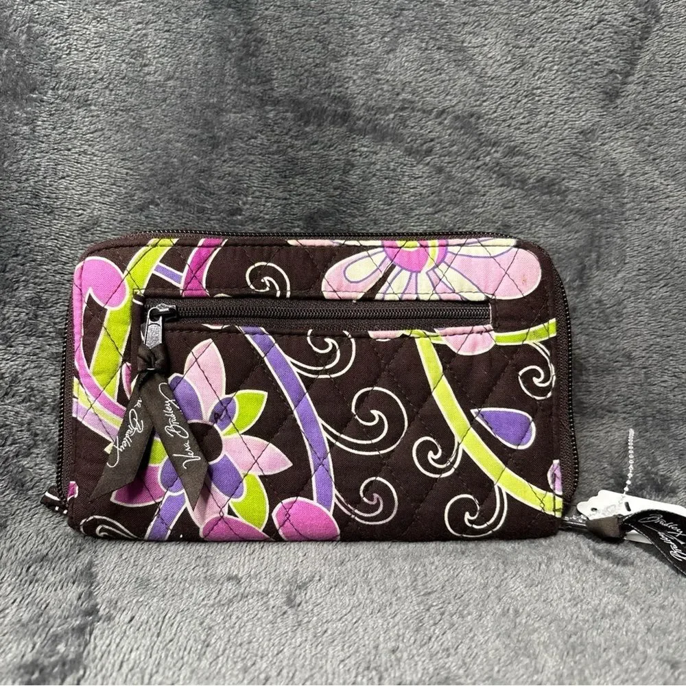 vera bradley large zip around wallet Brown Purple Pinch NWT - Picture 2 of 10